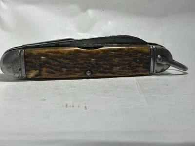 Faca dobrável vintage padrão escoteiro colonial FEITA NOS EUA forro de latão início da Segunda Guerra Mundial - Imagem 1 de 4