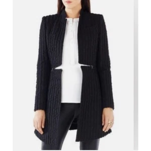 BCBG Maxazria Aurelia Abrigo Negro Texturizado Detalle Cremallera Mezcla Seda Pequeño Elegante - Imagen 1 de 11