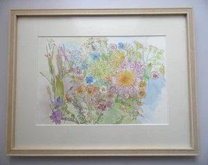 ORIGINIAL MULTI COLOUR VARIETY OF FLOWERS WATERCOLOUR  FRAMED PAINTING - Picture 1 of 6