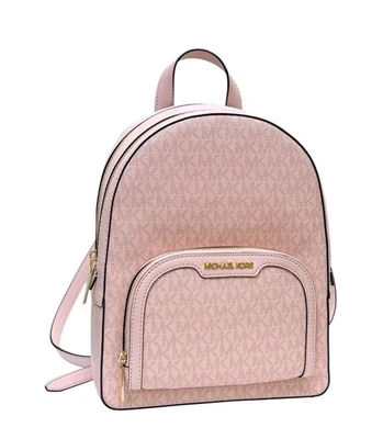 Michael Kors Jaycee Medium Backpack Zip Pocket MK Signature Logo Powder Blush - Image 1 of 4