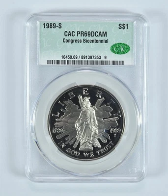 1989-S Congress Commemorative Silver Dollar PR69 DCAM CAC CACg *7765 - Image 1 of 4