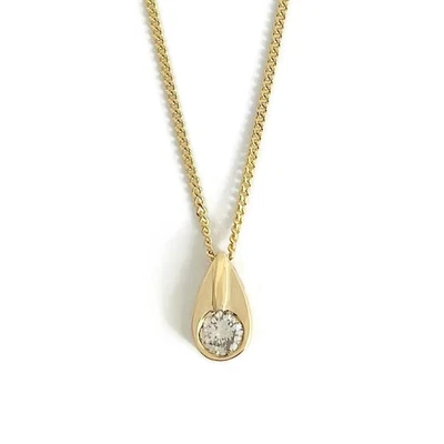 Round Solitaire Diamond Teardrop Pendant Necklace 14K Yellow Gold, .30 CT - Image 1 of 4
