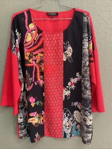 CITRON Santa Monica Size XL Red Black Floral Boho Flowy Half Sleeve Top Blouse - Picture 1 of 6