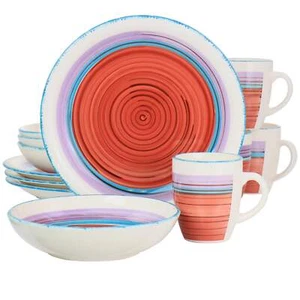 Gibson Home Richvale 12 Piece Round Durastone Dinnerware Set in Red - Picture 1 of 1