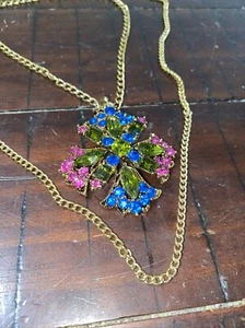 Vintage Lisner Rhinestone Maltese Cross Pendant Necklace Layered - Picture 1 of 6