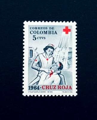 COLOMBIA Stamp - 1965 Red Cross Nurse with Injured Postal Tax Sn RA61 MNH 92 - Image 1 of 2