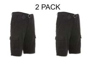 2 PACK: Men’s Cargo Shorts Casual Cotton Twill Multi Pockets Lightweight Belted