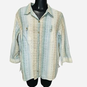 Blusa camisa de vestir Basic Editions para mujer XL neutra puño enrollable botón delantero top - Imagen 1 de 13