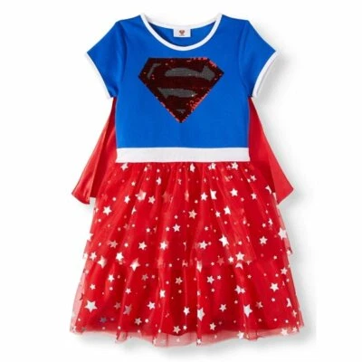 DC Comics Supergirl Reversible Abatible Lentejuelas Emblema Cosplay Vestido Capa XL (14-16) Foto 1 de 4