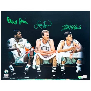 Boston Celtics Big Three Robert Parish, Larry Bird, Kevin McHale Firmado 16x20 Ba - Imagen 1 de 1