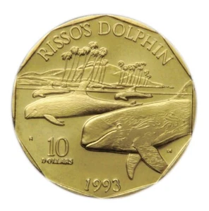 Risso’s Dolphin Marshall Islands 10 Dollars 1993 Coin - Picture 1 of 4