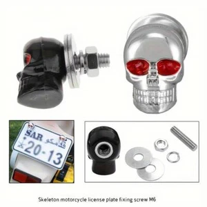 2Pcs Skull License Plate Bolts Bike Number Plate With 3D Skull Red Eye Design - Picture 1 of 9
