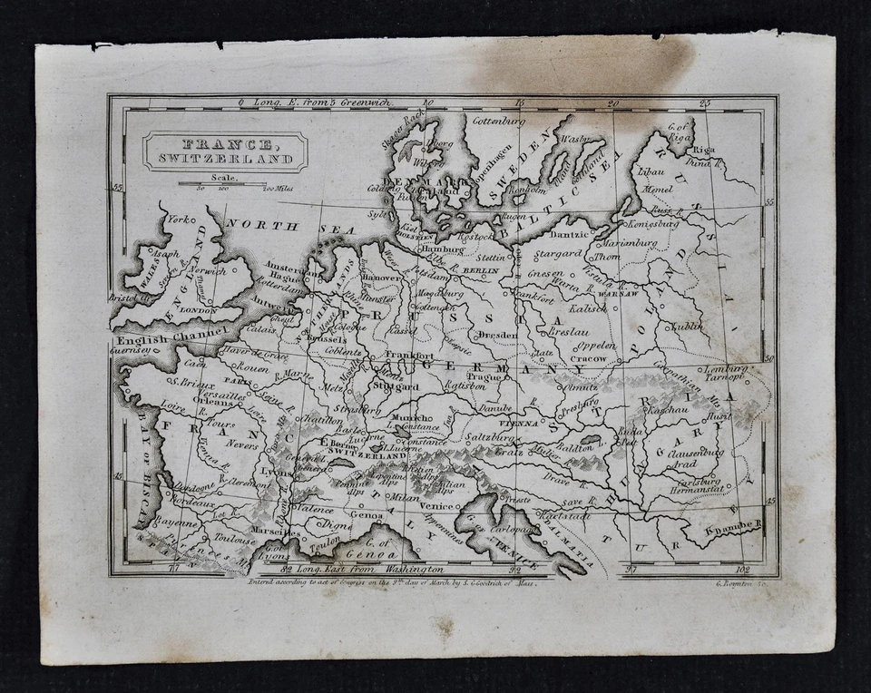 Mapa antiguo Boynton 1839 Europa Francia Alemania Austria Holanda Suiza Reino Unido Foto 1 de 1