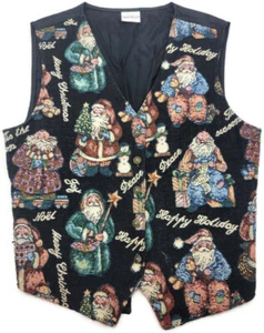 Vintage 90's Bobbie Brooks Woman's Santa Tapestry Vest Folk Mom Boho Size Large - Picture 1 of 9