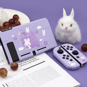 Soft Case TPU Cover for Nintendo Switch Console & JoyCon Slim Shell Grape Bunny - Picture 1 of 12
