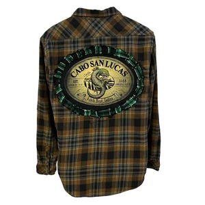 Upcycled Flannel Shirt Mens Large Shacket Gecko Grunge Camp Rock Country Concert - Picture 1 of 13