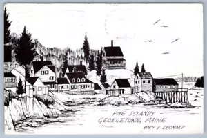 Postal de colección firmada por el artista de Five Islands Georgetown Maine 1995 Mary V Leonard - Imagen 1 de 2