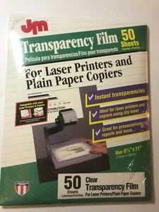 Película transparente marca JM 50 hojas para copiadoras láser y papel normal selladas - Imagen 1 de 2