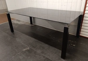 Executive Tempered Black Glass Top Desk Steel Black Columns Legs 2000mm x 1000mm - Picture 1 of 9
