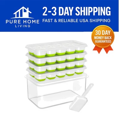 BPA-Free 4 Pack Stackable Ice Cube Tray with Lid & Storage Bin - Dishwasher Safe - Image 1 of 4