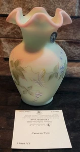 Fenton Burmese Art Glass Vase with Butterfly 95th Anniversary Signed No 1691 VTG - Picture 1 of 11