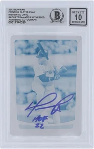 David Ortiz Red Sox Signed 2012 Bowman Cyan Plate #159 #1/1 BAS 10 Card w/Insc - Picture 1 of 3