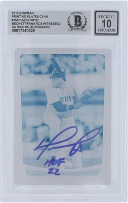 David Ortiz Red Sox Signed 2012 Bowman Cyan Plate #159 #1/1 BAS 10 Card w/Insc - Image 1 of 3