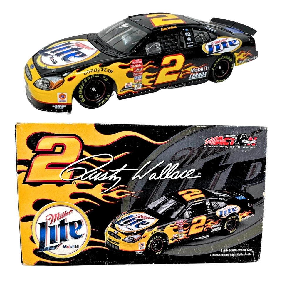 Acción Nascar #2 Rusty Wallace Miller Lite Negro 2002 Ford Taurus 1:24 Diecast Foto 1 de 4