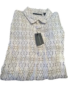 Perry Ellis Linen Button Up Shirt 2XLT The Untucked Shirt Geometric Print SS - Picture 1 of 15