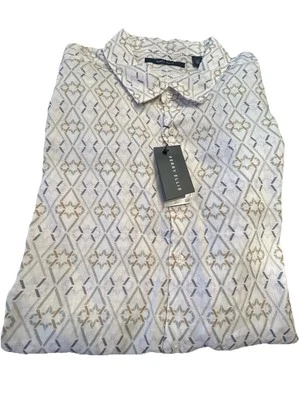 Perry Ellis Linen Button Up Shirt 2XLT The Untucked Shirt Geometric Print SS - Image 1 of 4