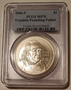 PCGS 2006 P Ben Franklin Founding Father Commemorative Dollar MS70 - Bild 1 von 2