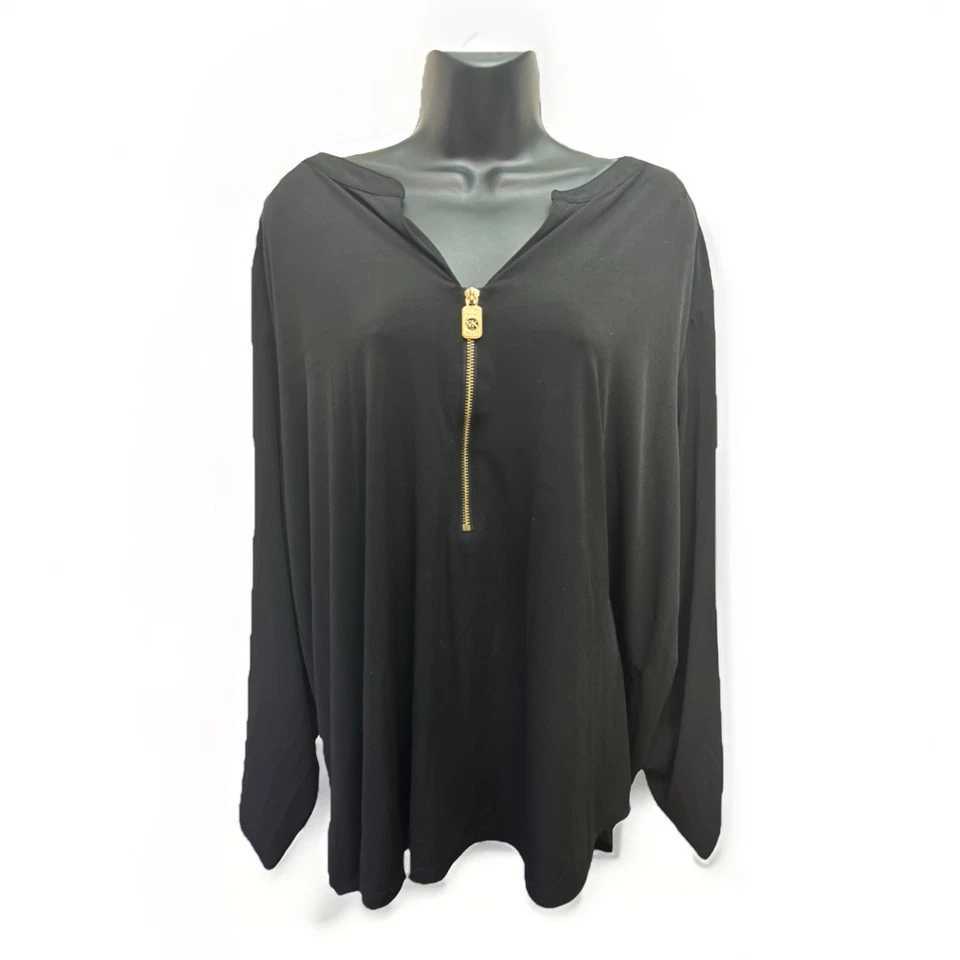 Blusa Top Michael Kors Para Mujer 3XL Negra Cremallera Frontal Manga Redonda Ligera Foto 1 de 4