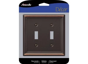 Chelsea Wallplate, 4-7/8 in L, 4-15/16 in W, 2 -Gang, Steel, Aged Bronze - Picture 1 of 10