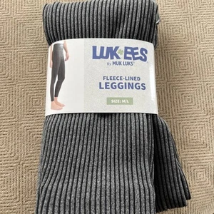 Muk Luks Women's Size M/L Fleece Lined Leggings Gray Black Stripe Neutral Basic - Picture 1 of 2