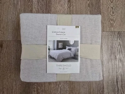 King Cotton Linen Chambray Duvet Cover & Sham Set Light Gray Threshold  - Image 1 of 4
