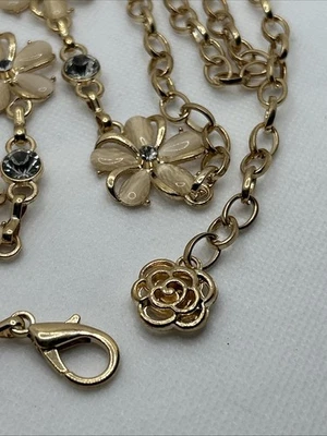 Belly Chain Adjustable Cream Gold Tone Flowers Rhinestones 24-44Inch Body Chain  - Image 1 of 4
