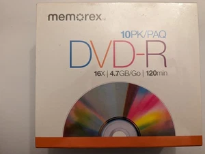 Memorex DVD-R 10 Pack Blank Media In  Cases 16x 4.7GB 120Min New Sealed - Picture 1 of 3