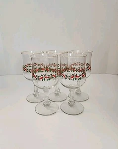 LOTE DE 5 VASOS CORDIALES LIBBEY HOLLY BERRY TALLO 7" ALTO CON BORDE DORADO - Imagen 1 de 8