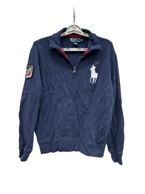 Vtg Polo Ralph Lauren Men Medium Blue Sweater 1/4 Zip SKI Patch 1933-34 Big Pony - Image 1 of 4