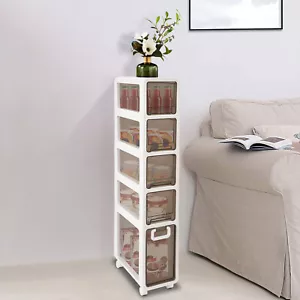 5 Drawers Bathroom Floor Cabinet Narrow Storage Cabinet Tissue Holder Organizer - Picture 1 of 21