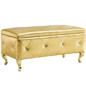 Upholstered Storage Ottoman Bench ForBedroom End Of Bed Faux Leather Rectangular - Picture 1 of 15