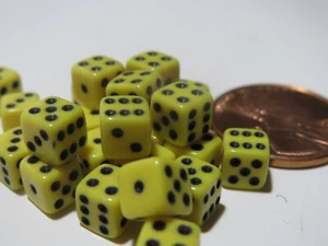 NUEVO Juego de Dados de 25 D6 (5 mm Pequeño) - Amarillo Opaco - Imagen 1 de 7