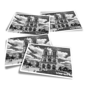 4x Rectangle Stickers - BW - Notre Dame de Paris Cathedral France #37090