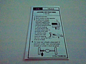 1981-86 Reproduction Ford Truck Jack Instruction Decal - Foto 1 di 1