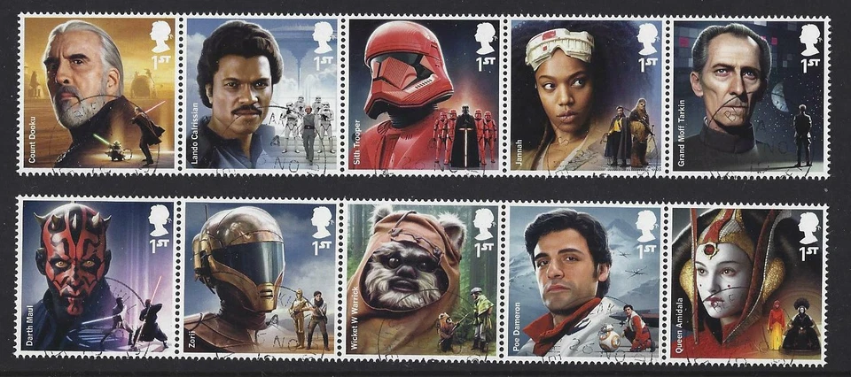 GREAT BRITAIN 2019 STAR WARS SET OF 10 IN TWO STRIPS,FINE USED - Image 1 of 1