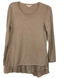 Style & Co Woman Beige Cotton Swing Long Sleeve Lacy Bottom Top Size S EUC - Picture 1 of 10