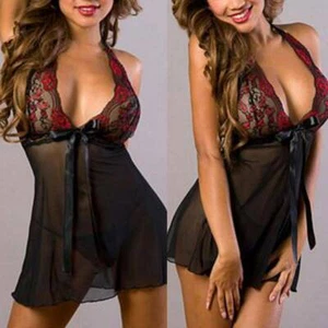Women Lace See Through Lingerie Nightdress G-string Erotic Babydoll Underwear/ - Picture 1 of 8