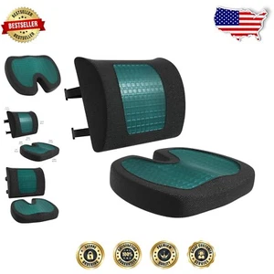 Cojín de asiento de espuma viscoelástica de gel antideslizante y soporte lumbar, juego de 2 piezas en negro - Imagen 1 de 9