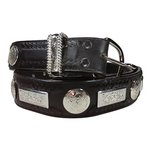 Nocona Mens Black Gen. Leather Belt 23 Silver Conchos Western Cowboy Sz 48 - Picture 1 of 12