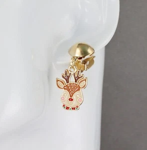 reindeer Clip On earrings clips lightweight 1.5" long christmas rudolph red nose - Picture 1 of 9